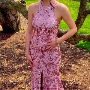Pink sequin prom dress
